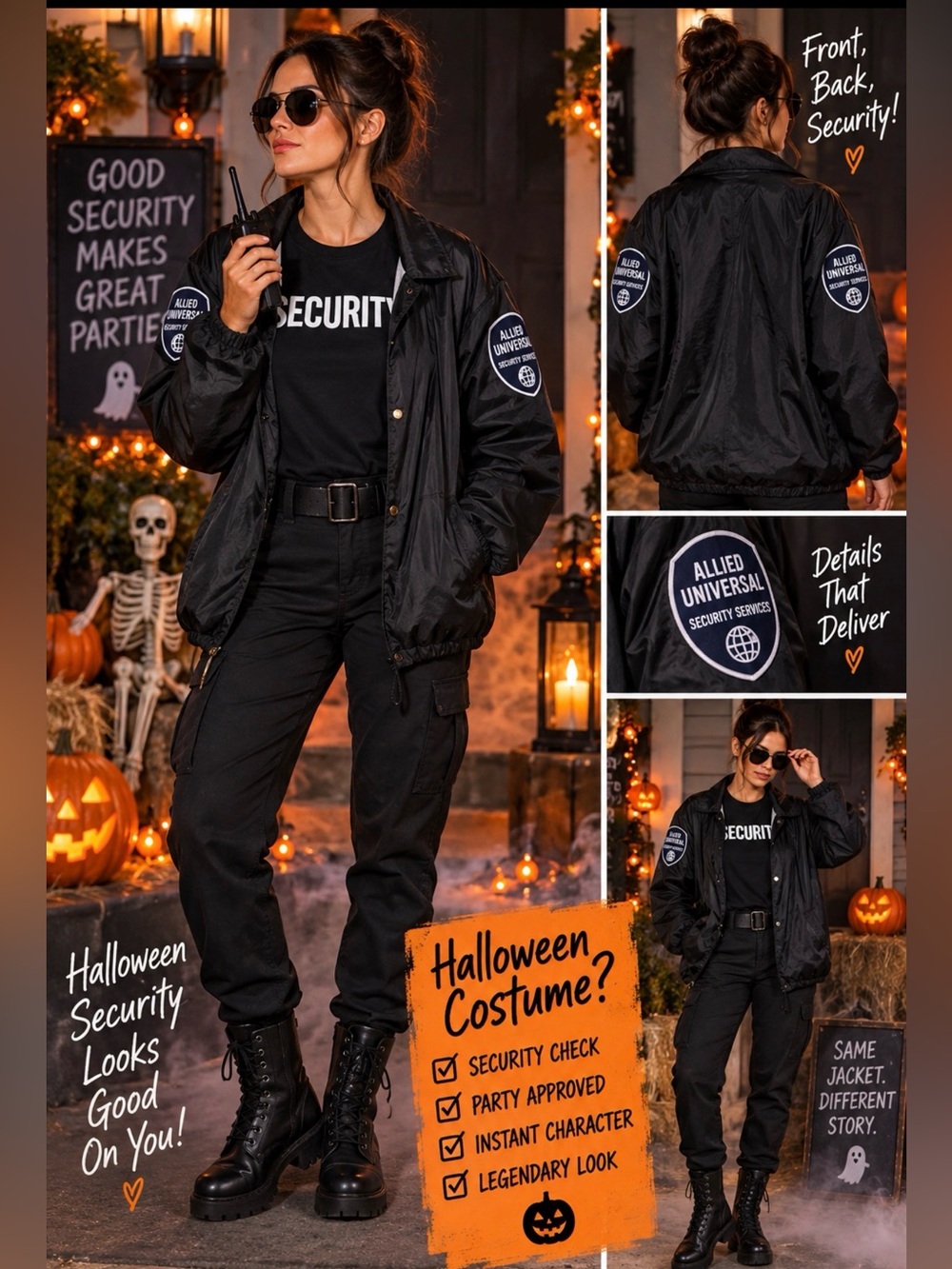 Halloween Costume Security Guard Allied Universal Patrol Jacket Black XL